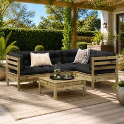Sturdy 5 Piece Garden Sofa Set with Brown Cushions