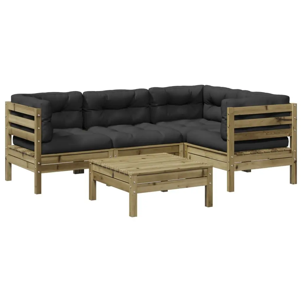 5 Piece Garden Sofa Set with Brown Cushions