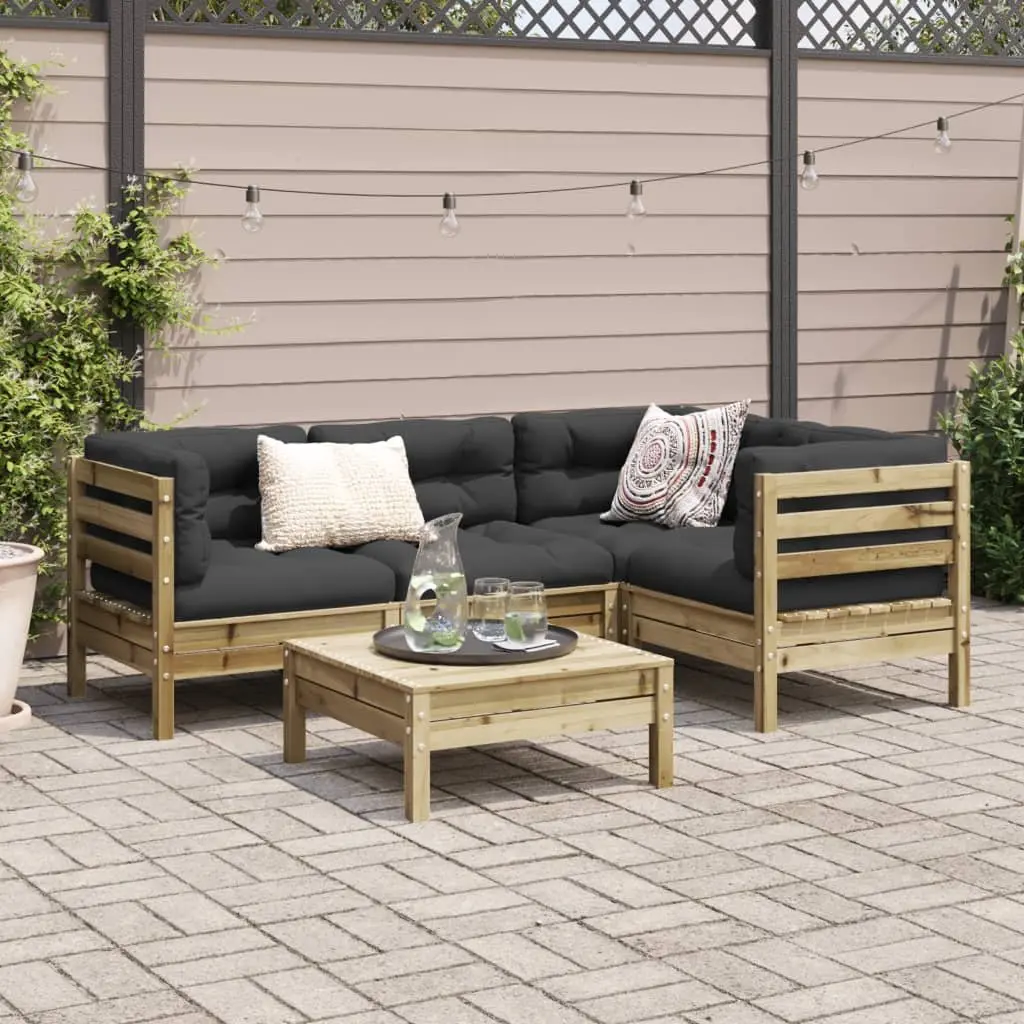 5 Piece Garden Sofa Set with Brown Cushions