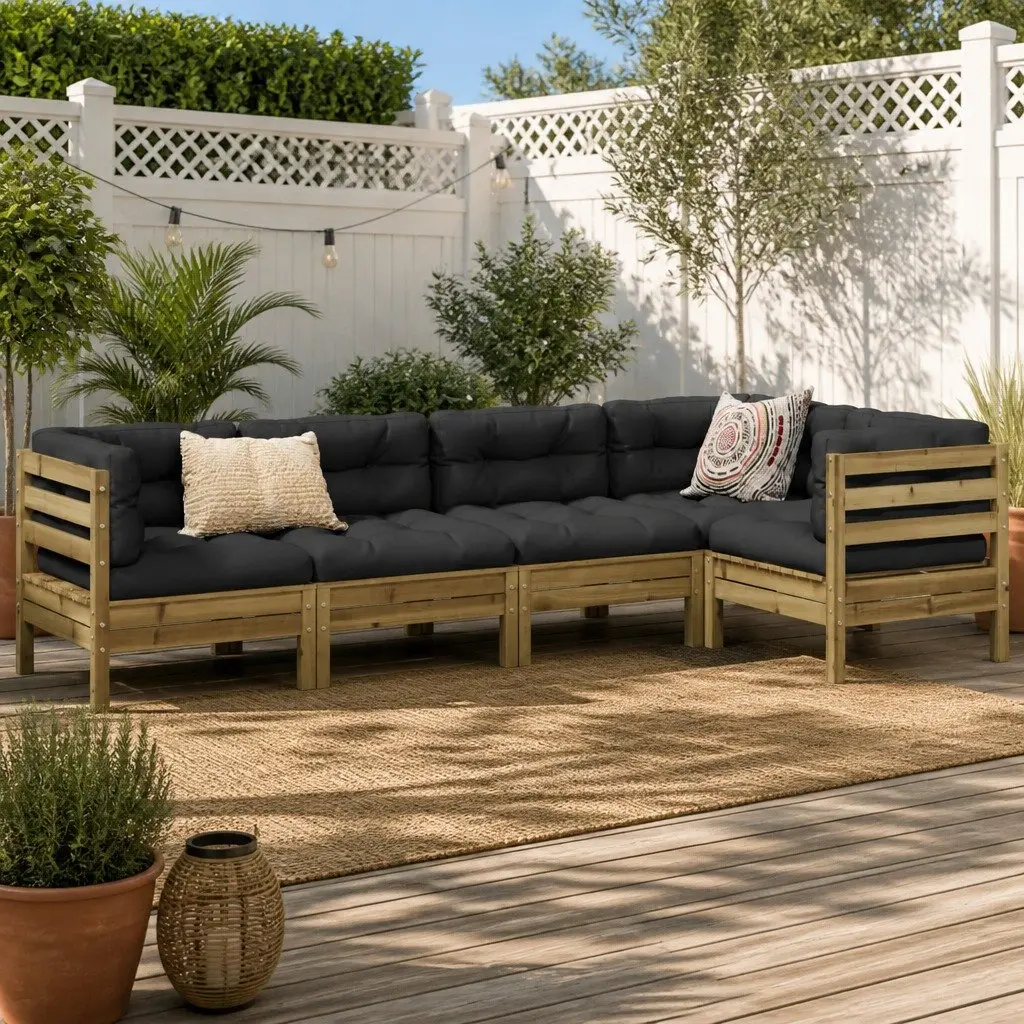 Solid Wood 5 Piece Garden Sofa Set with Cushions