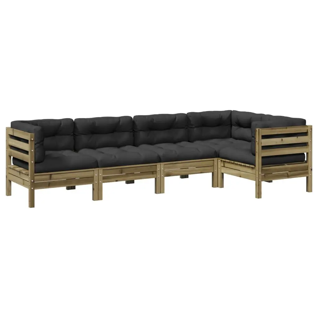Solid Wood 5 Piece Garden Sofa Set with Cushions