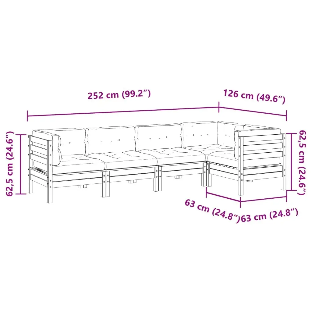 Solid Wood 5 Piece Garden Sofa Set with Cushions