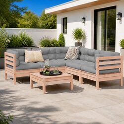 Wood Patio Seating Set: 6 Piece Garden Sofa with Cushions