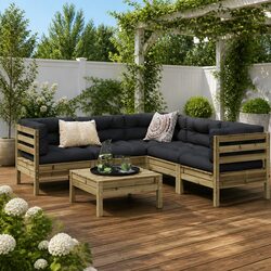 Durable 6 Piece Garden Sofa Set with Cushions in Brown
