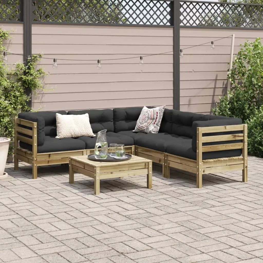 Garden Sofa Set Solid Impregnated Pinewood Modular Outdoor Furniture 6 Piece Brown with Cushions