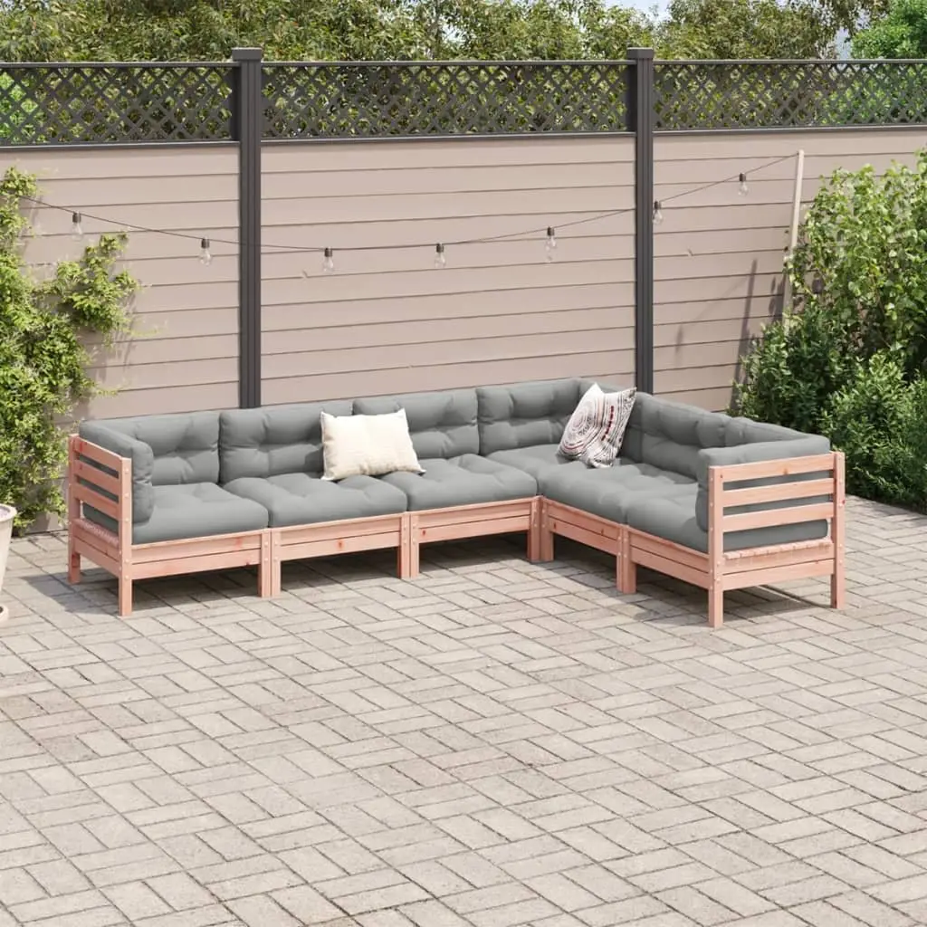 Garden Sofa Set Douglas Fir Wood 6 Piece Modular Outdoor Furniture Brown