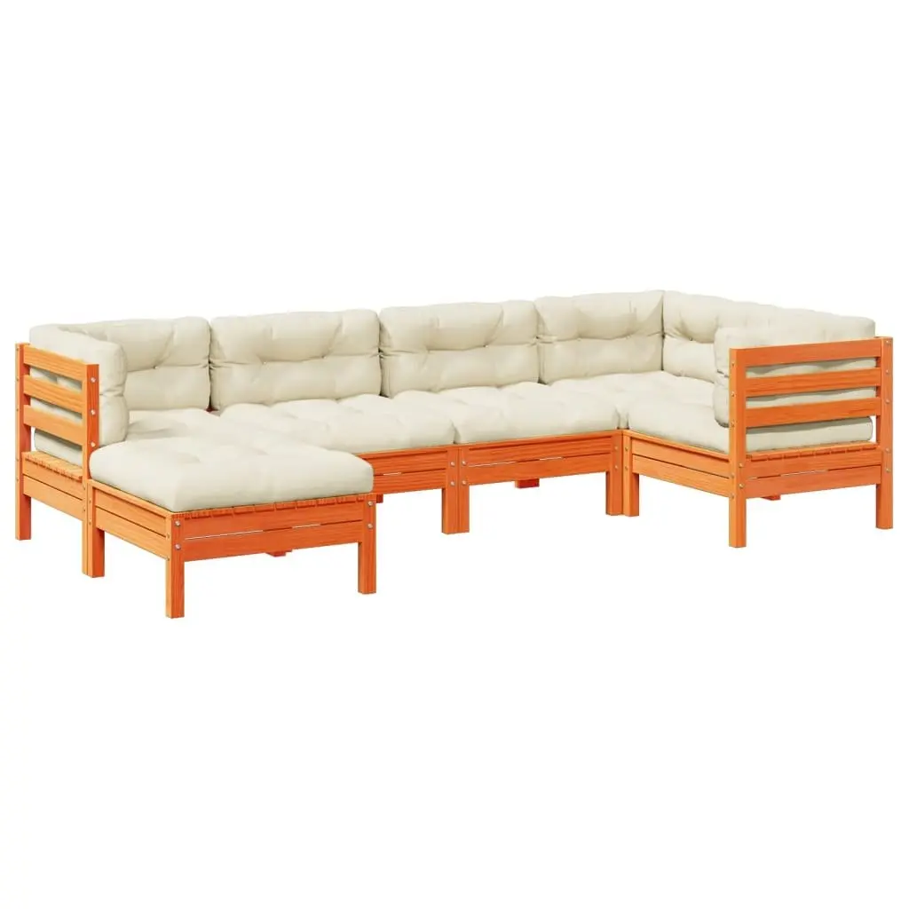 Garden Sofa Set 6 Piece Outdoor Furniture Brown Solid Wood Pine with Cushions