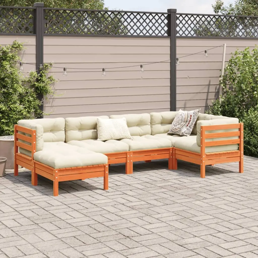 Garden Sofa Set 6 Piece Outdoor Furniture Brown Solid Wood Pine with Cushions