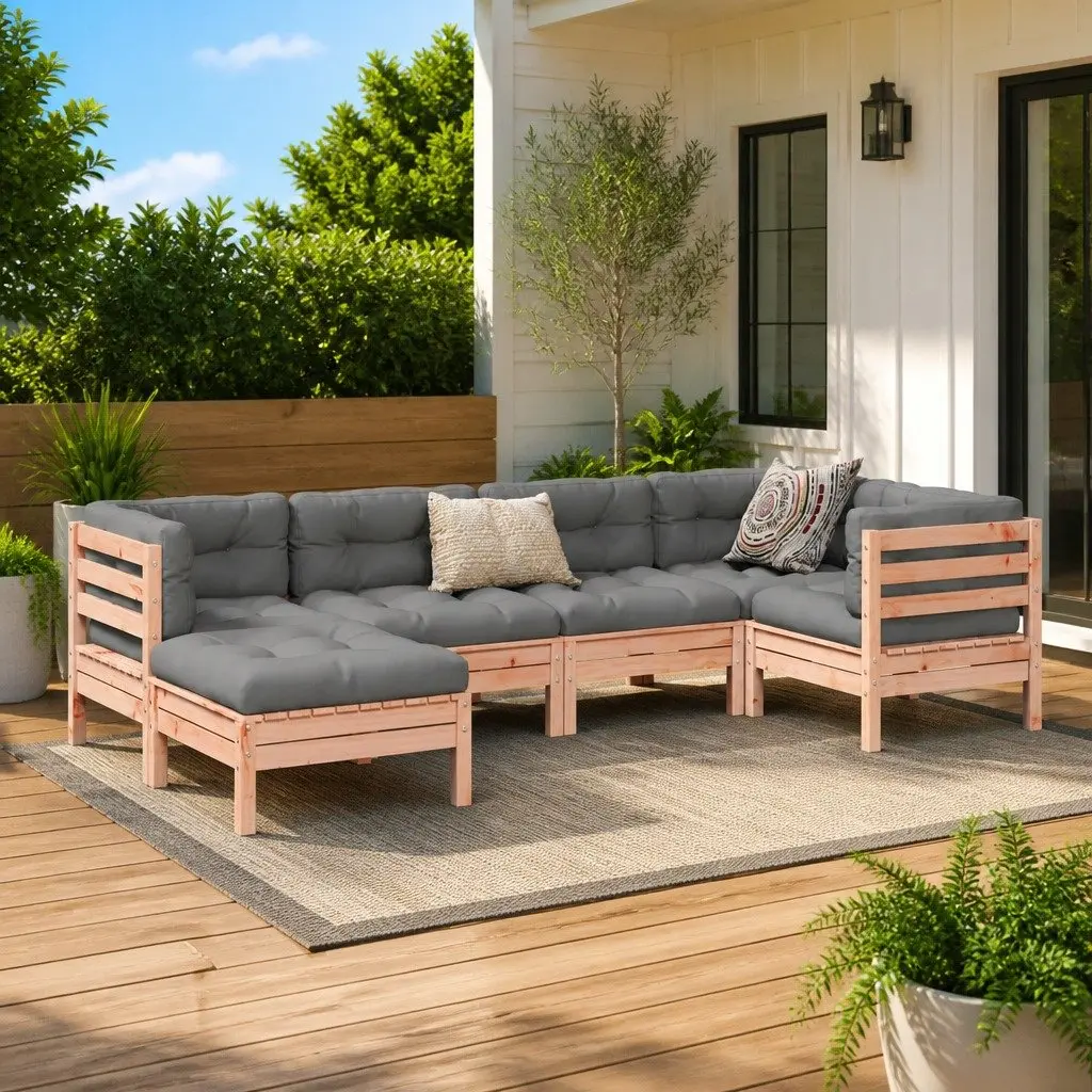 6 Piece Garden Sofa Set Douglas Fir Wood Brown