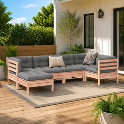 Sturdy 6 Piece Brown Garden Sofa Set with Cushions