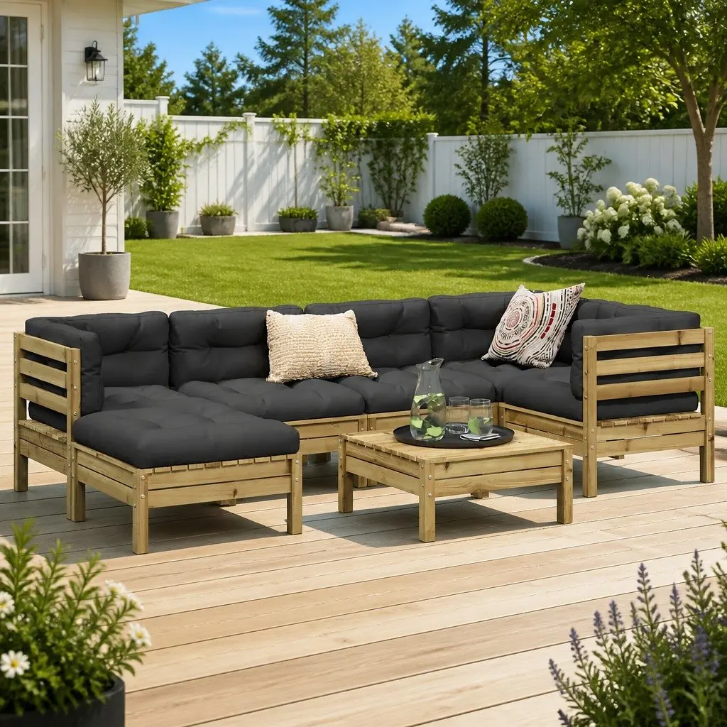7 Piece Brown Garden Sofa Set with Cushions