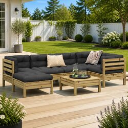 7 Piece Brown Garden Sofa Set with Cushions
