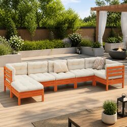 7 Piece Modular Garden Sofa Set with Cushions in Brown