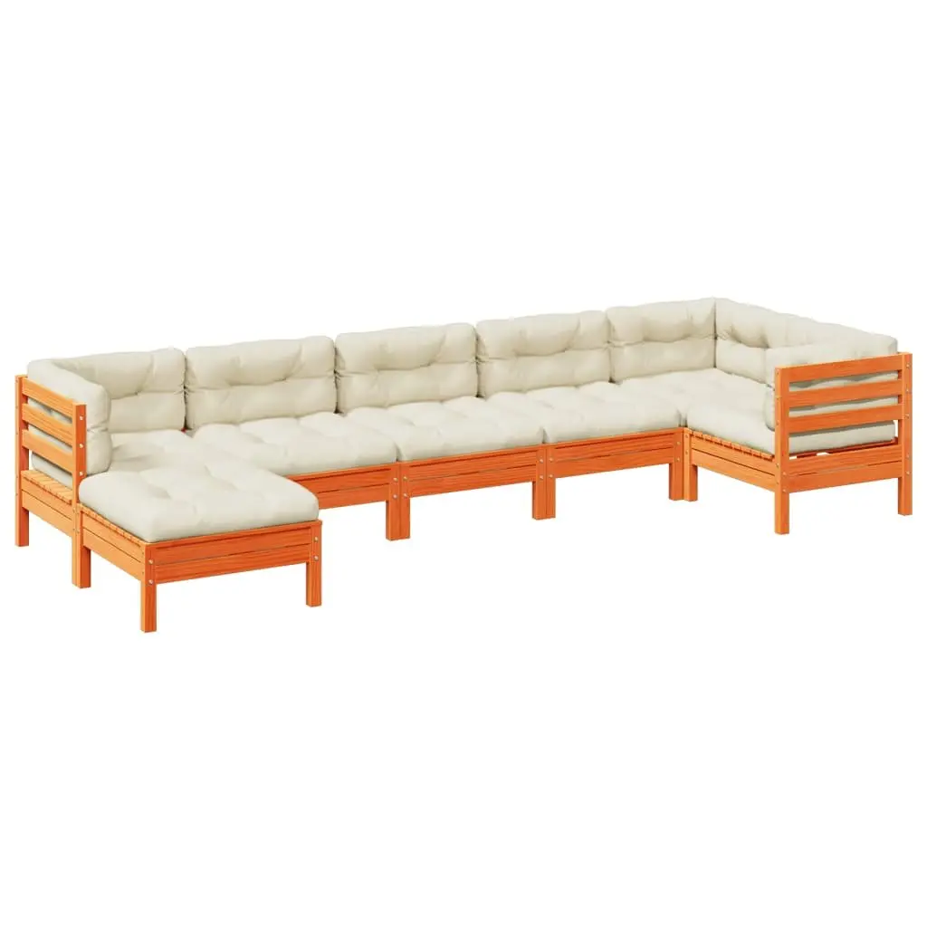 7 Piece Modular Garden Sofa Set with Cushions in Brown