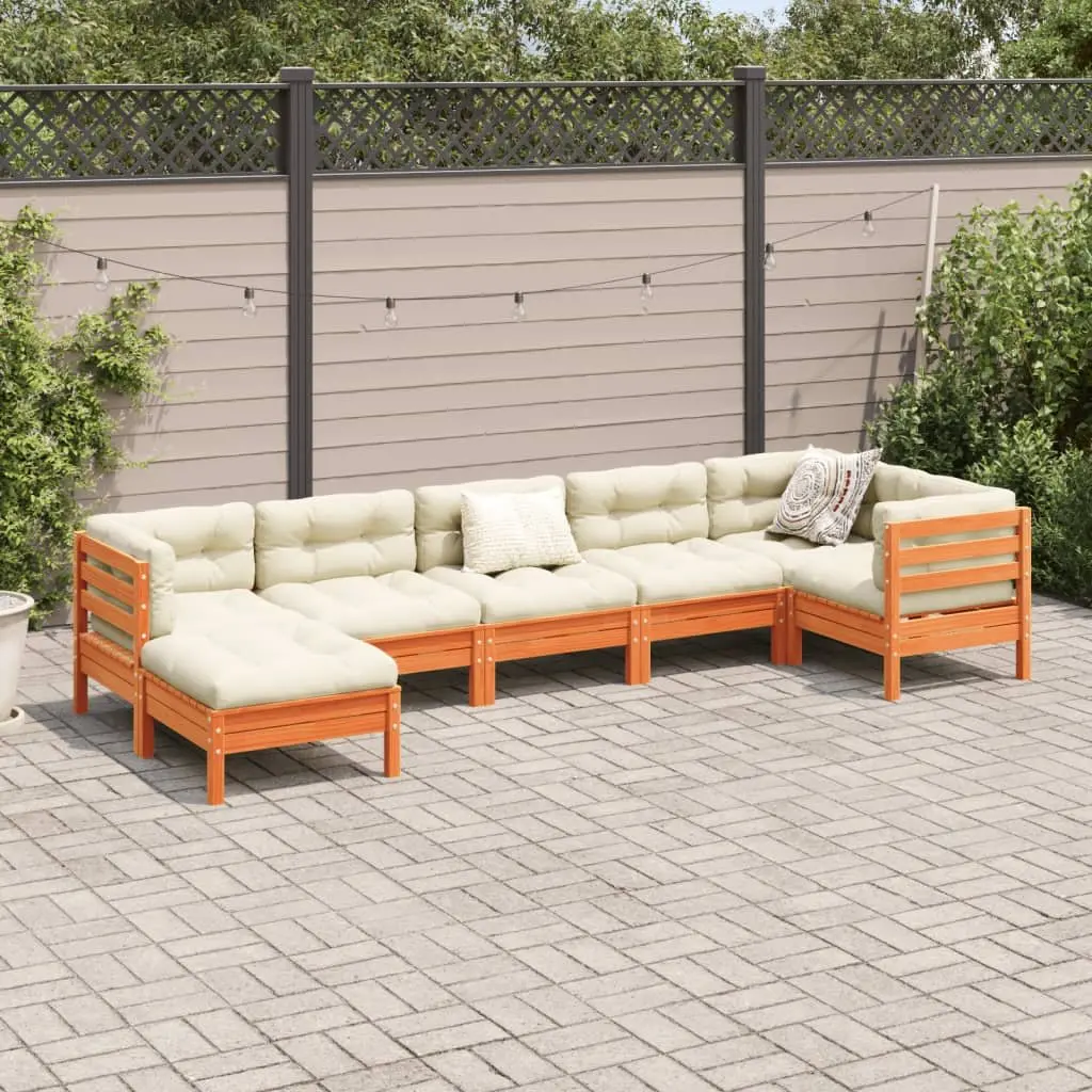 7 Piece Modular Garden Sofa Set with Cushions in Brown