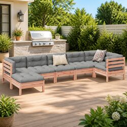 7 Piece Outdoor Patio Sofa Set with Cushions Solid Wood