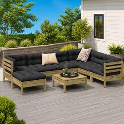Durable 8 Piece Garden Sofa Set with Brown Pinewood
