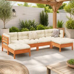 Sturdy 6 Piece Garden Sofa Set with Brown Cushions