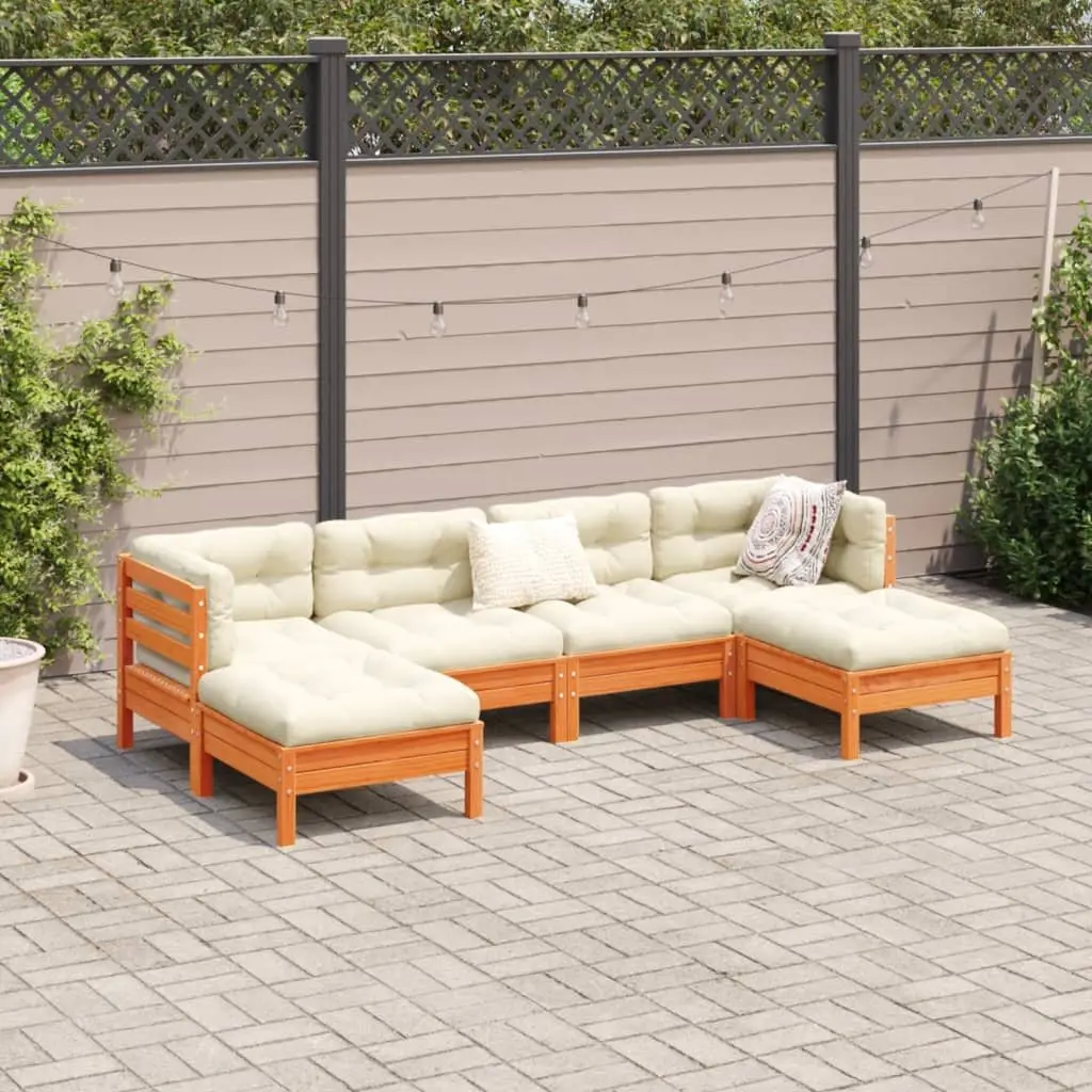 6 Piece Garden Sofa Set with Brown Cushions