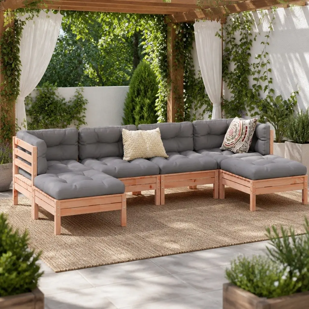 6-Piece Modular Wood Patio Sofa Set with Cushions