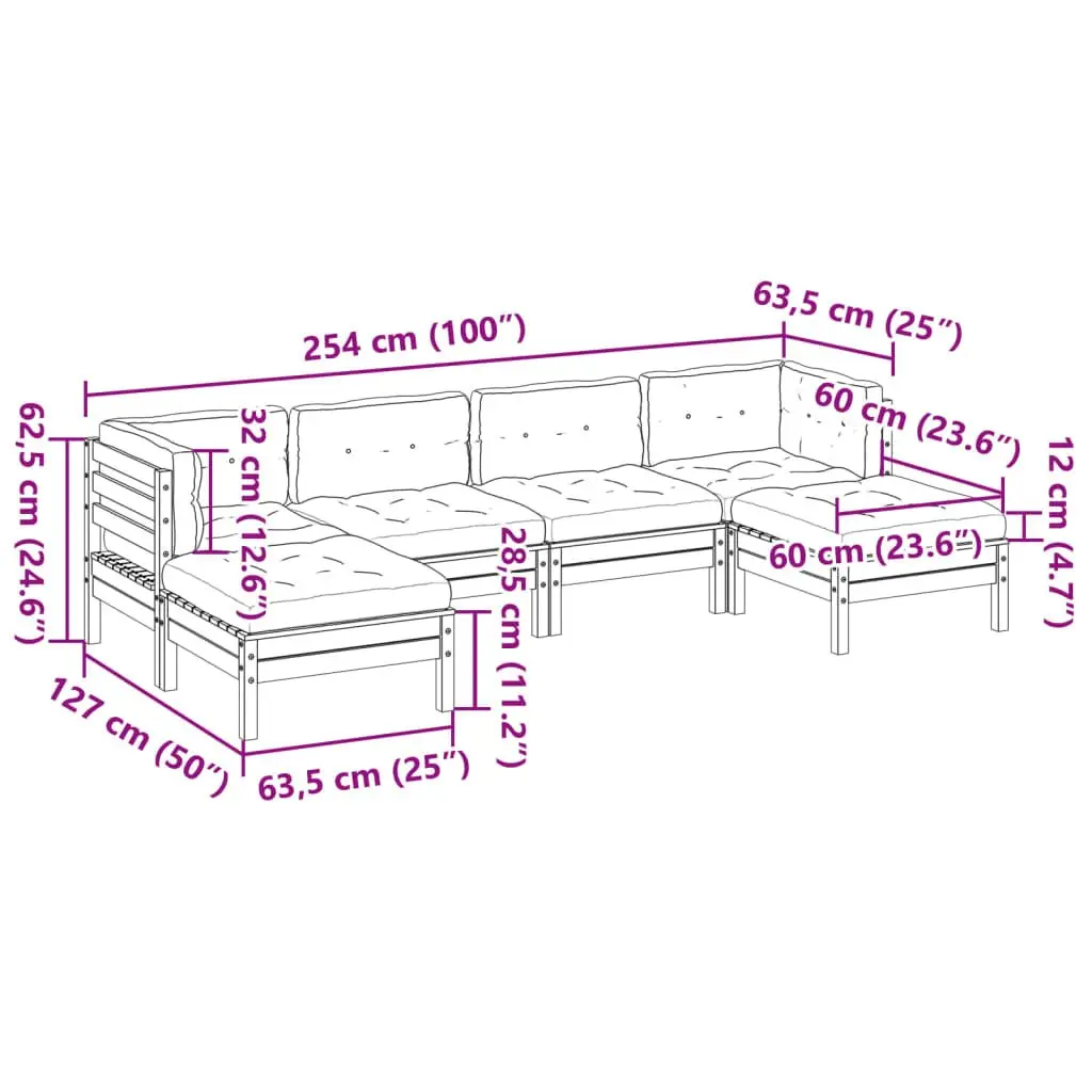 6-Piece Modular Wood Patio Sofa Set with Cushions