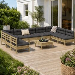 10-Piece Modular Garden Sofa Set with Brown Cushions