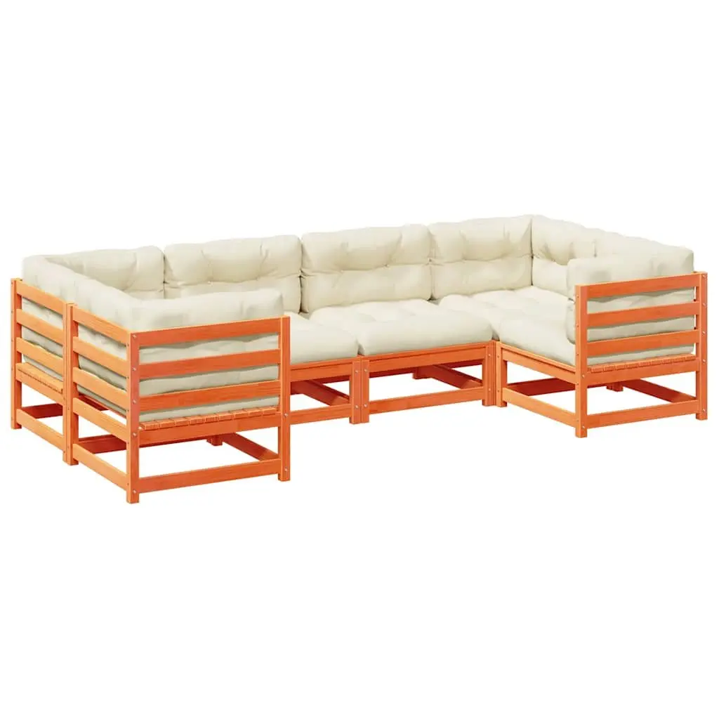 Garden Sofa Set Solid Pinewood 6 Piece Modular Outdoor Furniture Brown