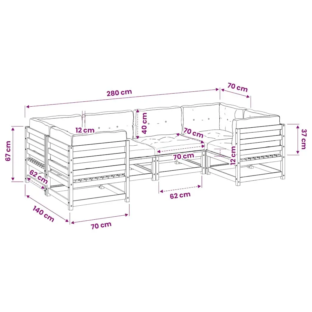 Garden Sofa Set Solid Pinewood 6 Piece Modular Outdoor Furniture Brown