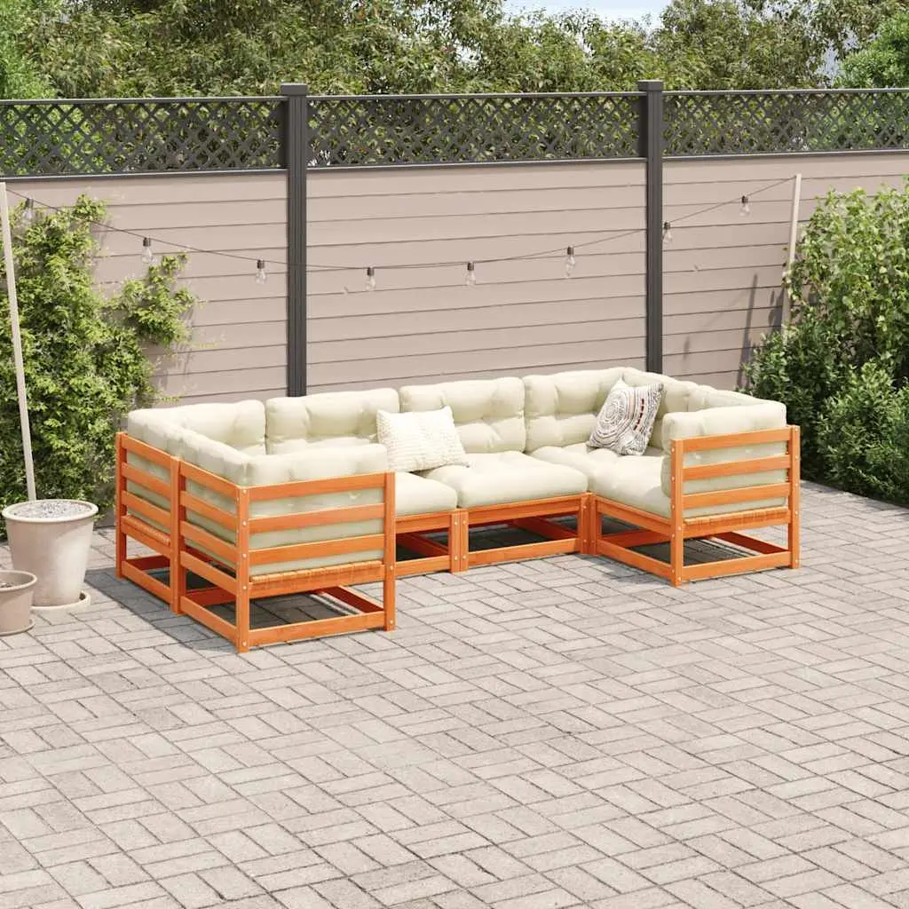 Garden Sofa Set Solid Pinewood 6 Piece Modular Outdoor Furniture Brown
