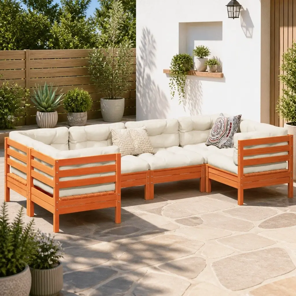 Modular Garden Sofa Set 6 Pieces with Brown Cushions