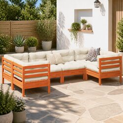 Modular Garden Sofa Set 6 Pieces with Brown Cushions