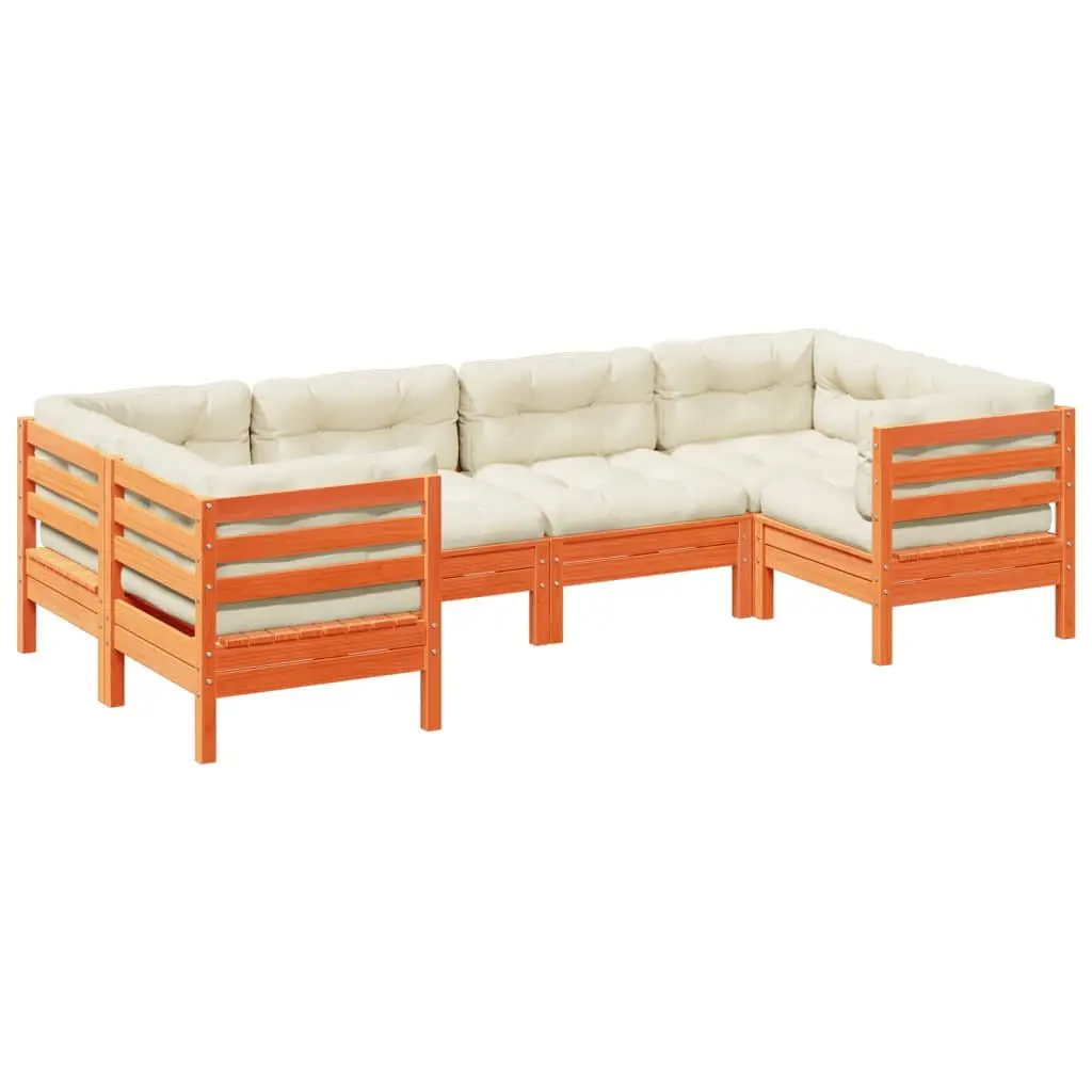 Modular Garden Sofa Set 6 Pieces with Brown Cushions
