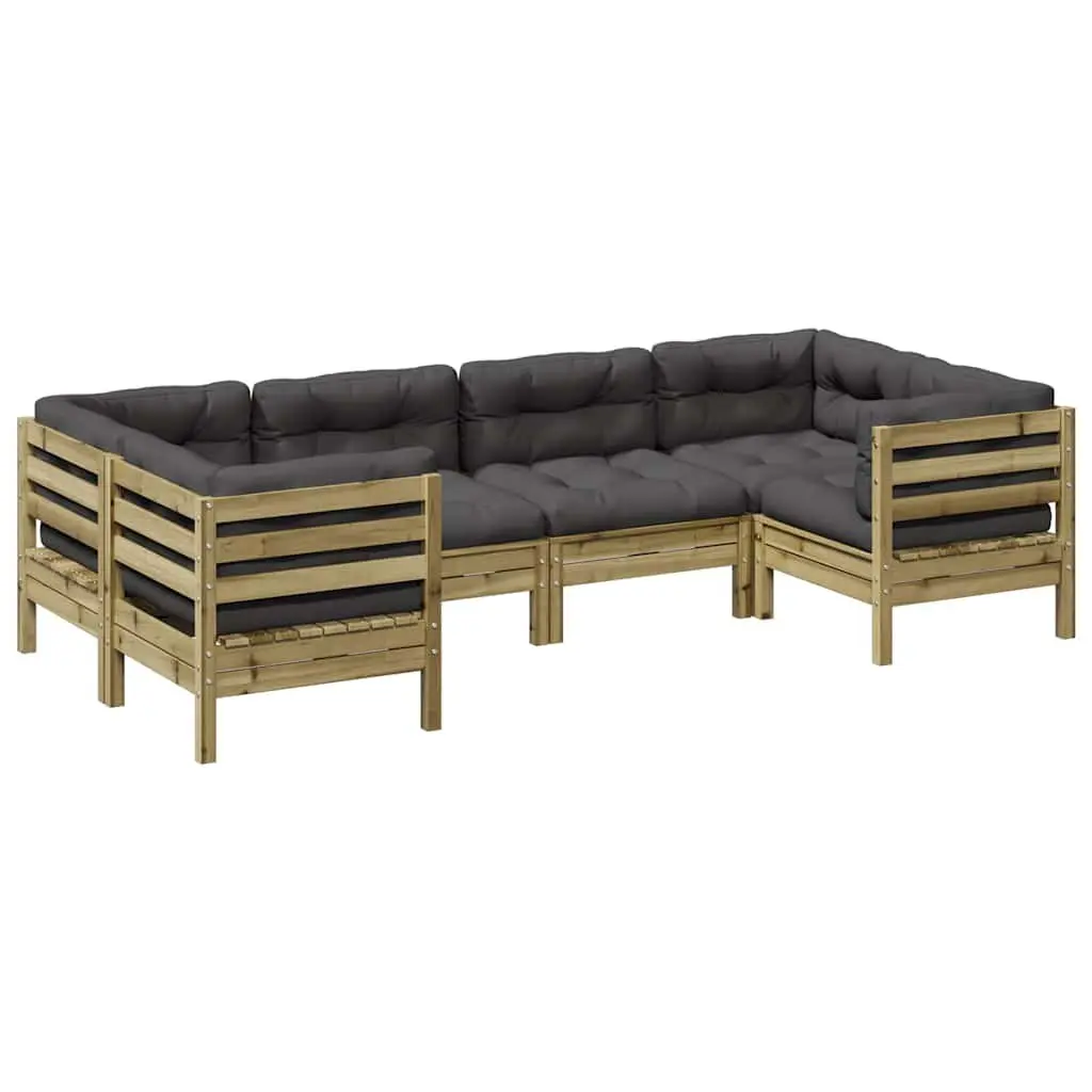 6 Piece Garden Sofa Set Solid Pinewood Brown with Cushions