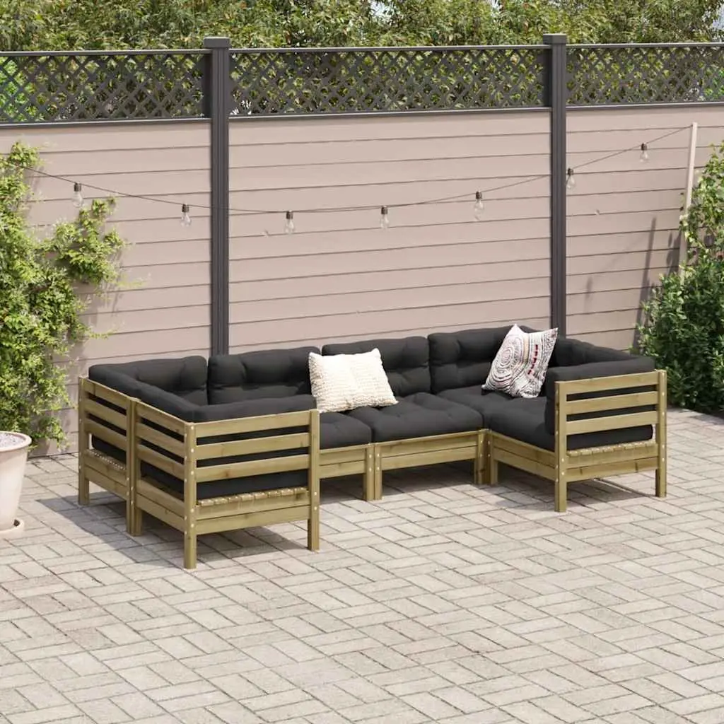 6 Piece Garden Sofa Set Solid Pinewood Brown with Cushions