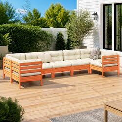 Outdoor 7 Piece Garden Sofa Set in Brown Wood with Cushions