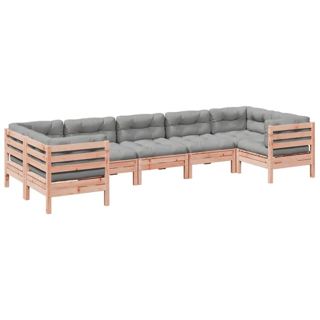 Garden Sofa Set Douglas Fir Wood 7 Piece Outdoor Furniture Brown
