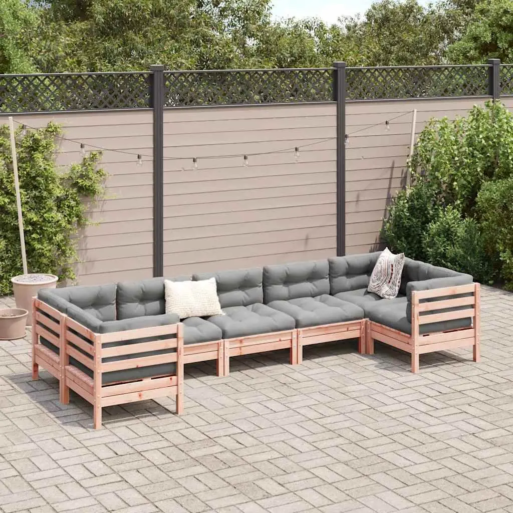 Garden Sofa Set Douglas Fir Wood 7 Piece Outdoor Furniture Brown