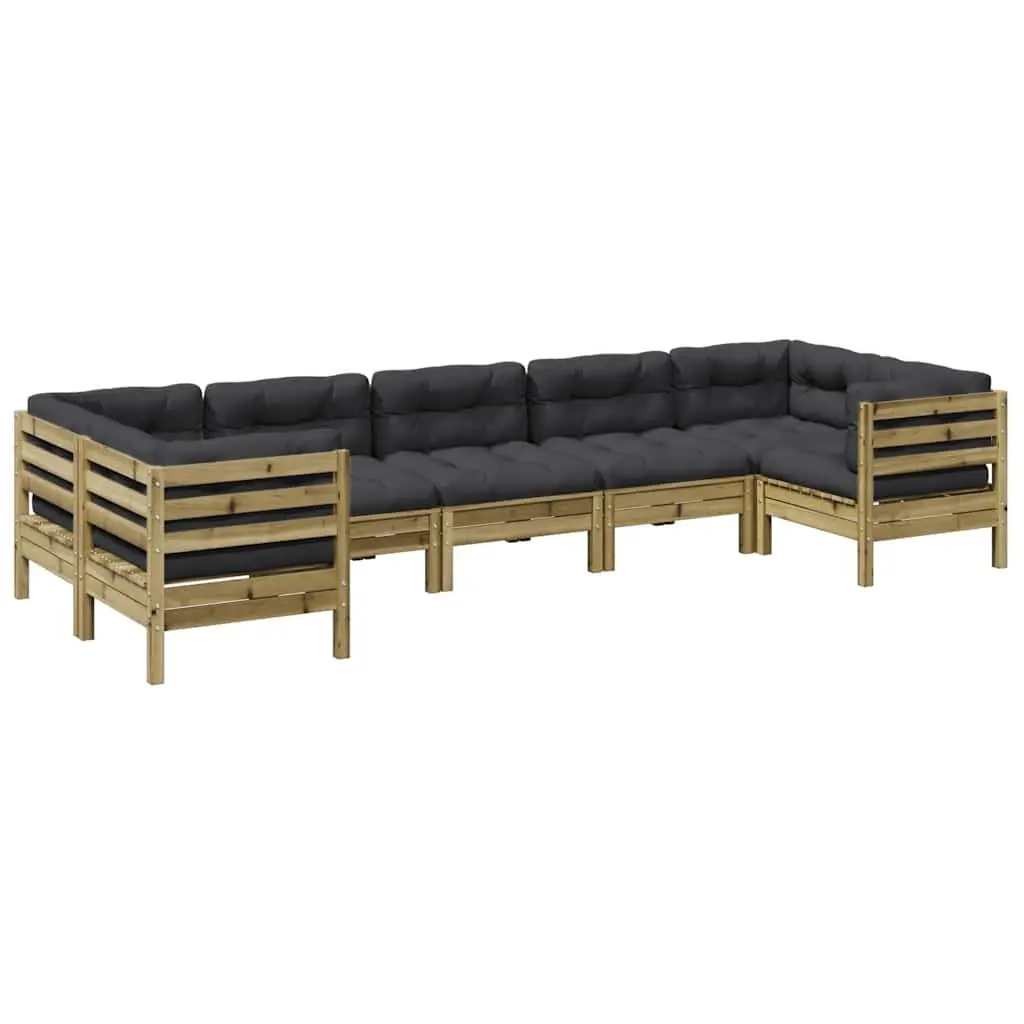 7 Piece Garden Sofa Set Solid Pinewood Brown Cushions