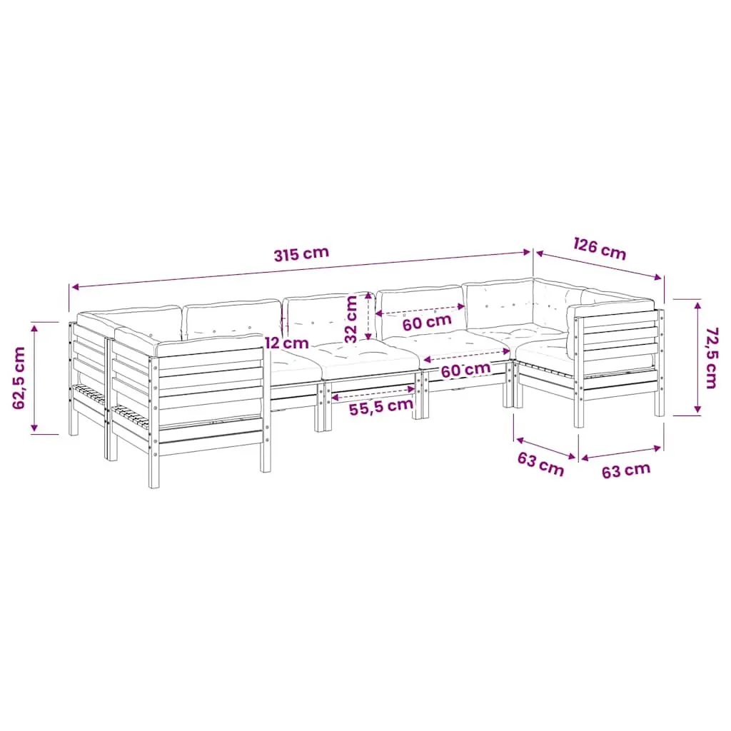 7 Piece Garden Sofa Set Solid Pinewood Brown Cushions