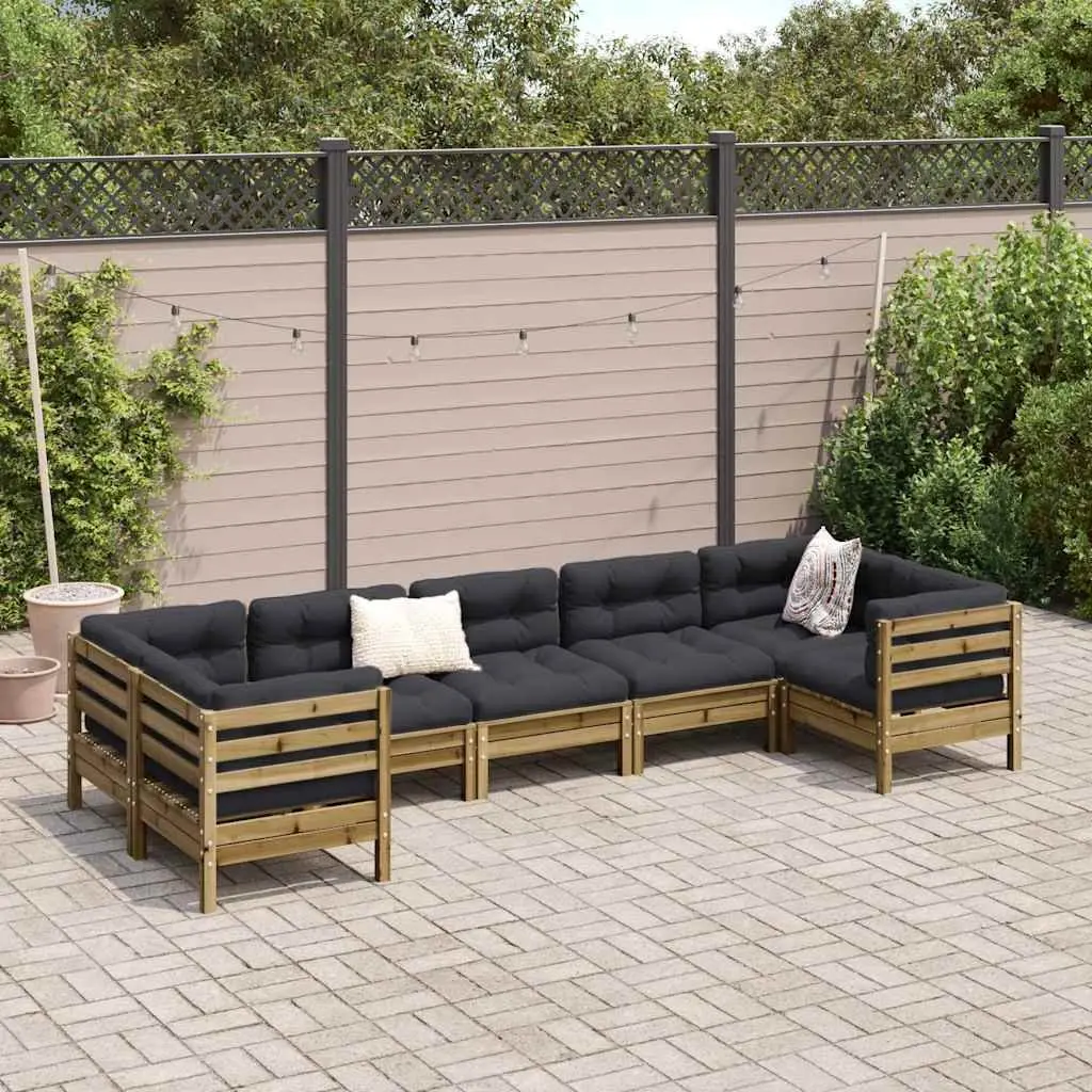 7 Piece Garden Sofa Set Solid Pinewood Brown Cushions