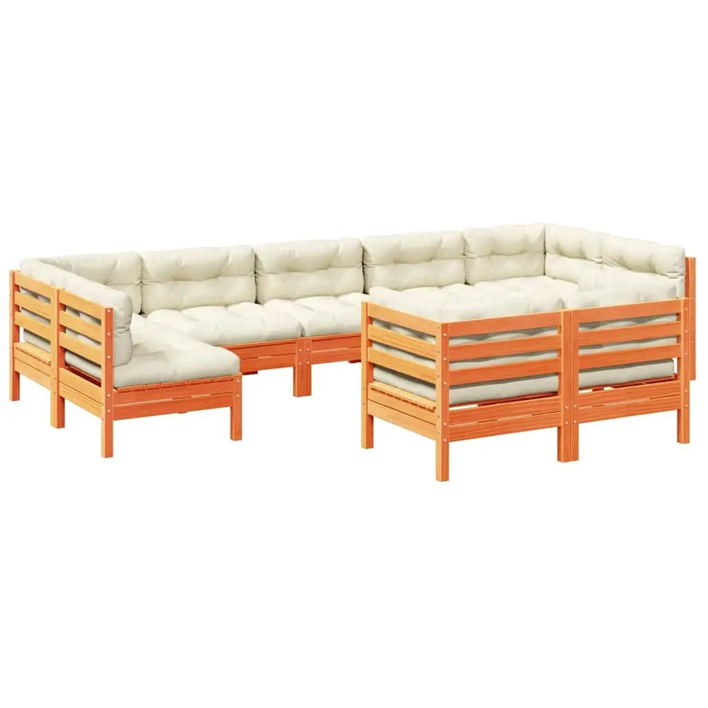 9-Piece Brown Garden Sofa Set with Cushions