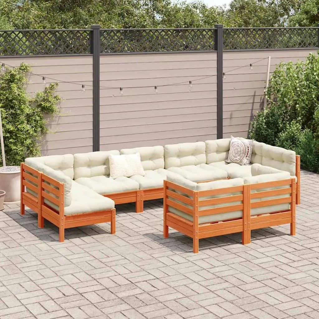 9-Piece Brown Garden Sofa Set with Cushions