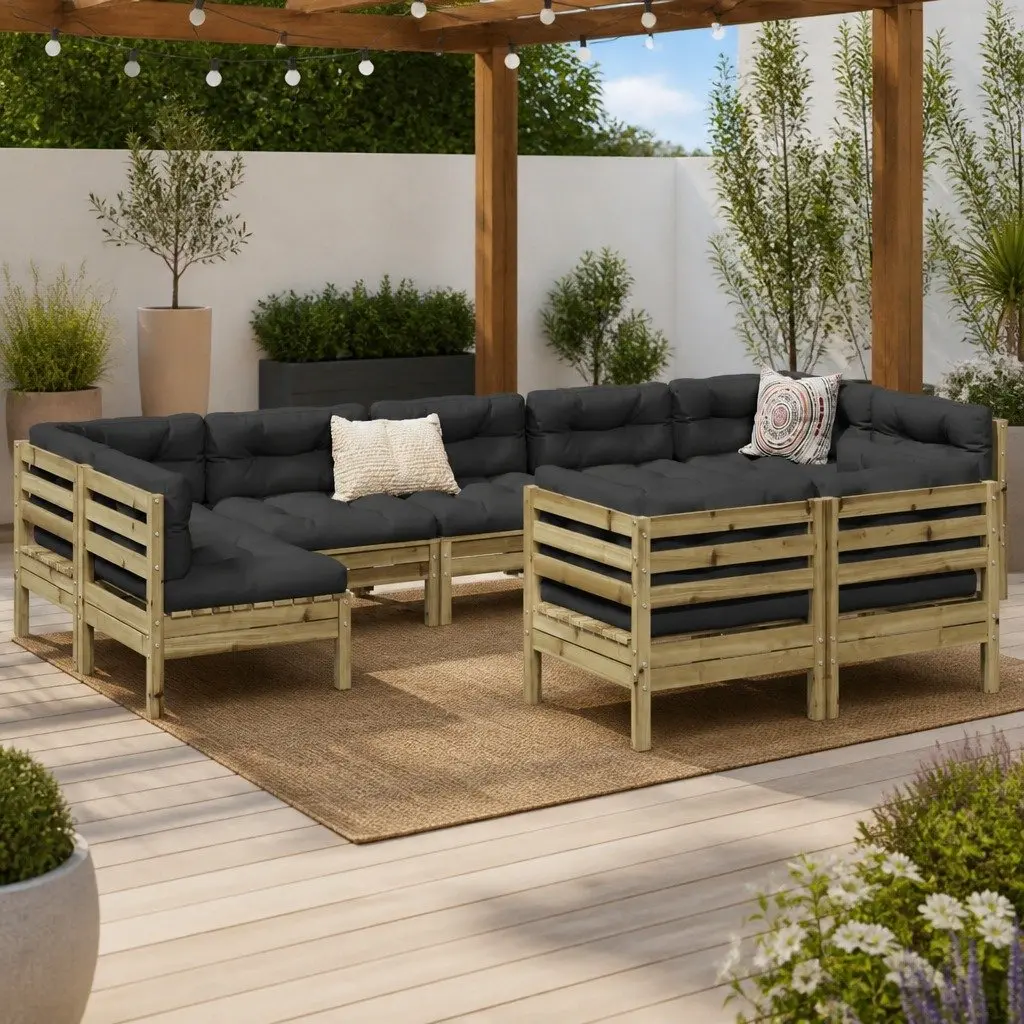 9 Piece Garden Sofa Set with Cushions in Brown