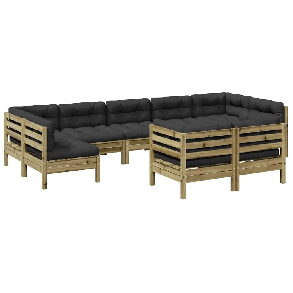 9 Piece Garden Sofa Set with Cushions in Brown