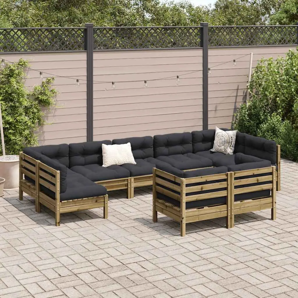 9 Piece Garden Sofa Set with Cushions in Brown