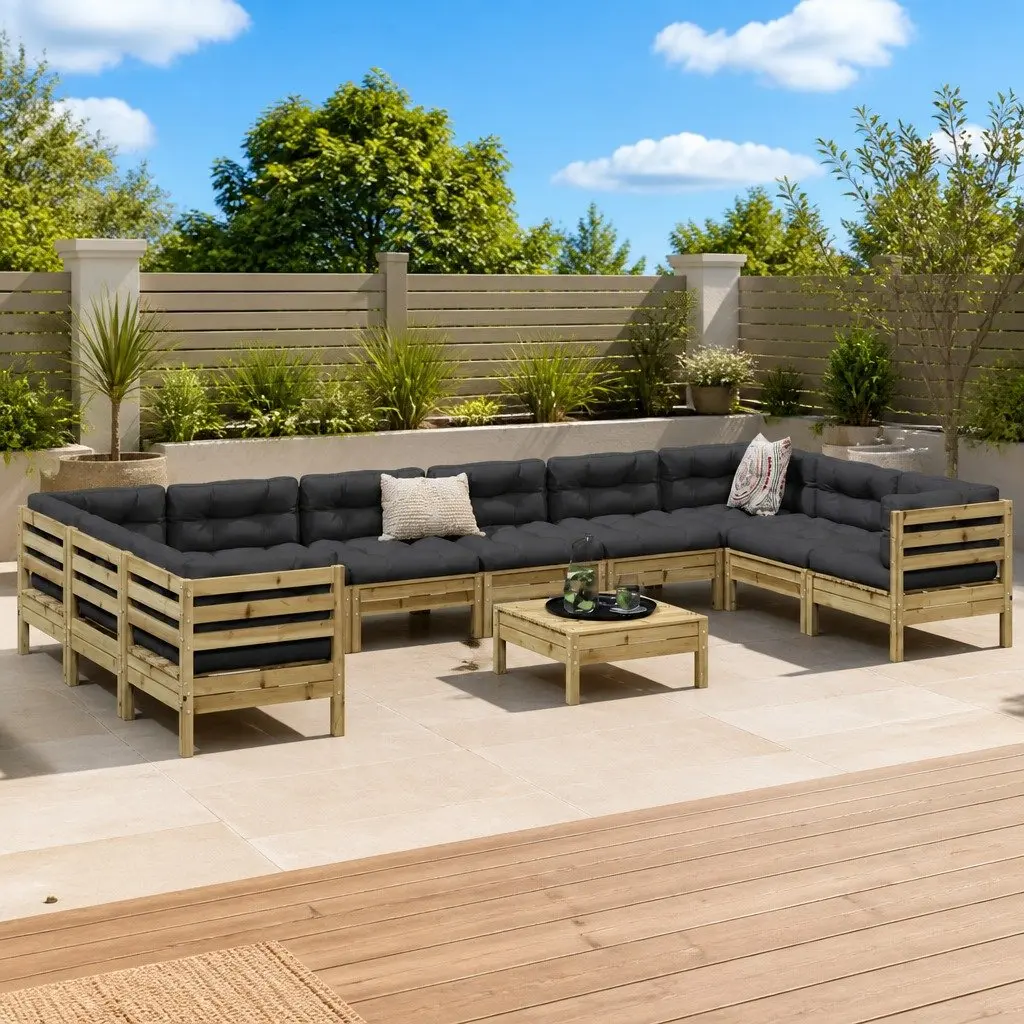 11 Piece Brown Garden Sofa Set in Pinewood