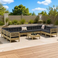 Premium 11 Piece Brown Garden Sofa Set in Pinewood