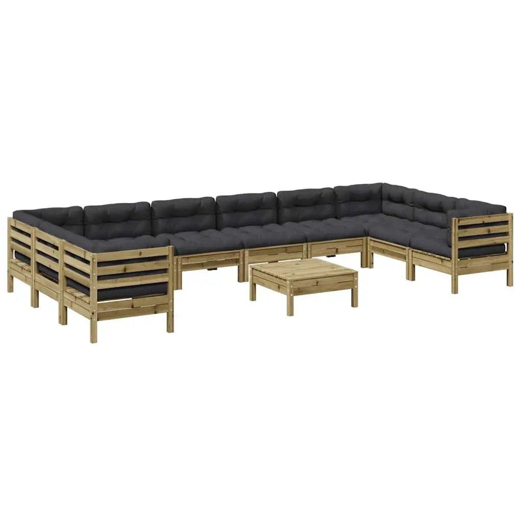 11 Piece Brown Garden Sofa Set in Pinewood