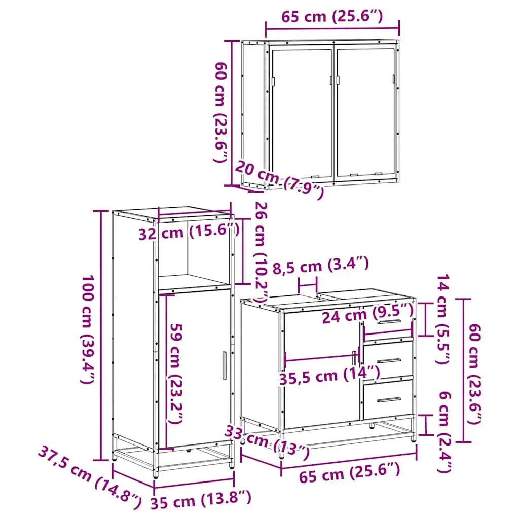 3-Piece Bathroom Vanity Cabinet with Mirror