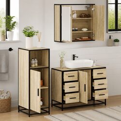 Sonoma Oak 3-Piece Bathroom Furniture Set with Mirror